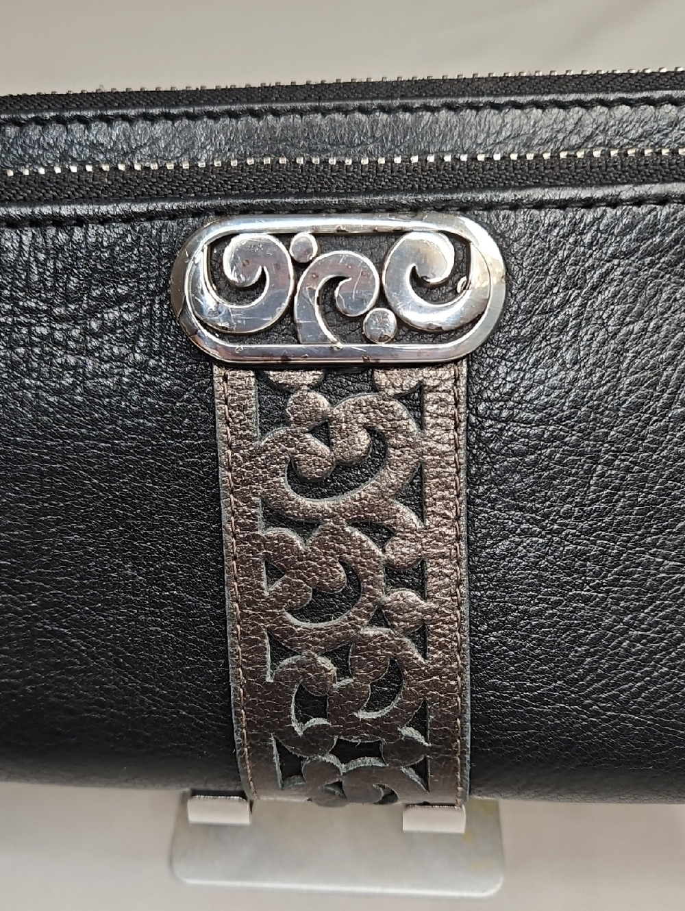 Brighton Black Leather Wallet/Organizer/Crossbody with Silver Accent - Picture 2 of 14